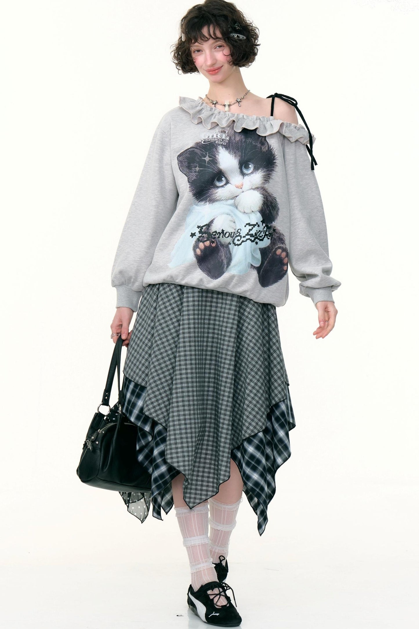 Cat Print Lazy Style Sweatshirt
