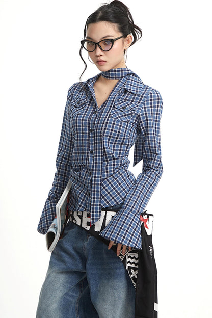 Vintage Pleated Slim Waist Shirt