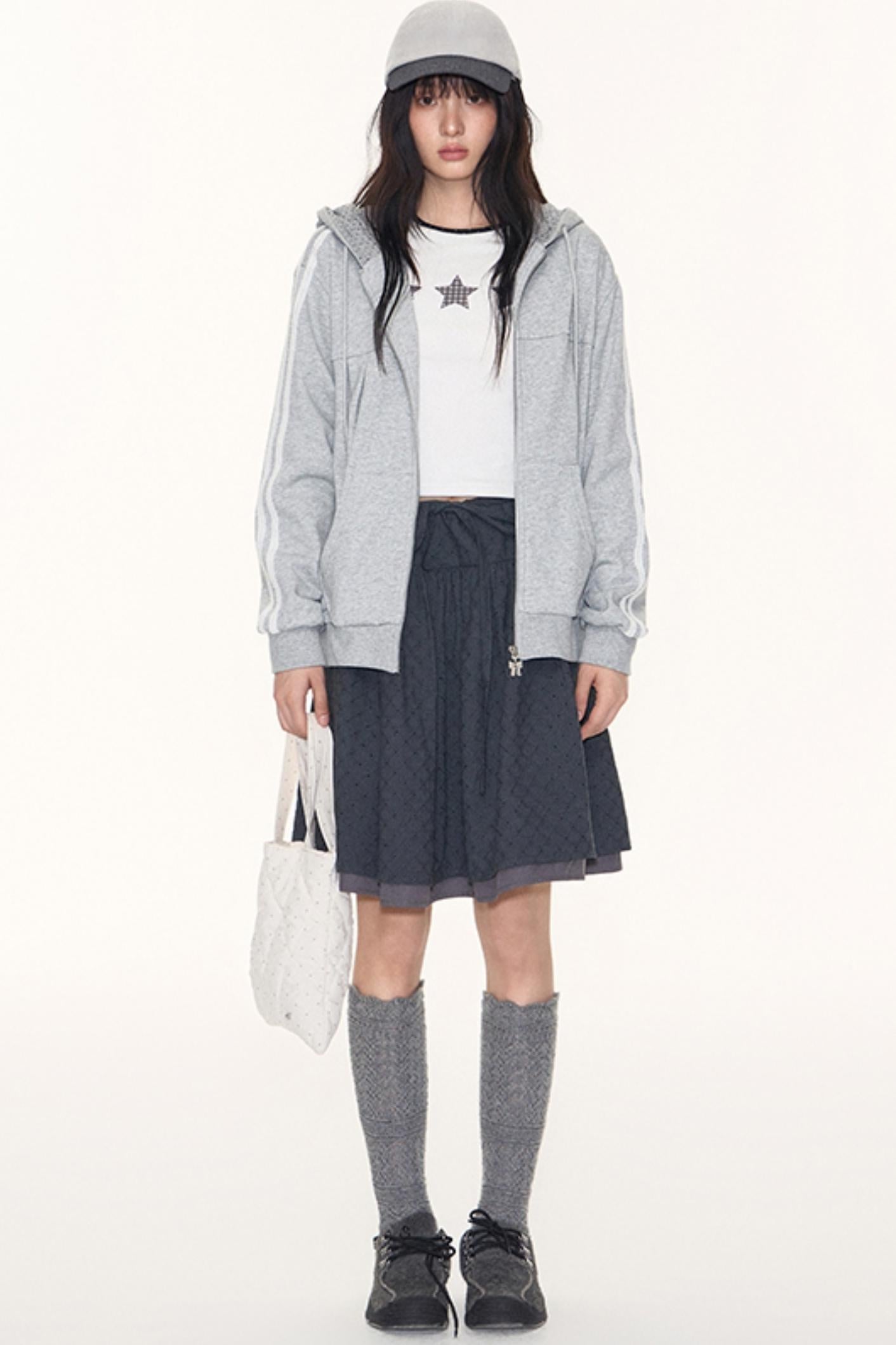 Lace Webbing Hoodie Top