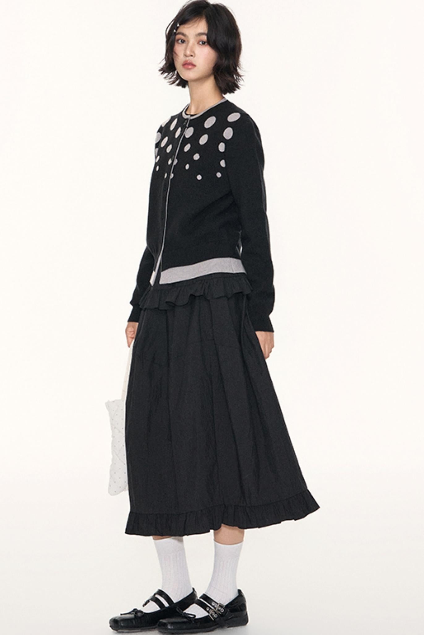 Vintage Polka Dot Crew Neck Sweater Jacket