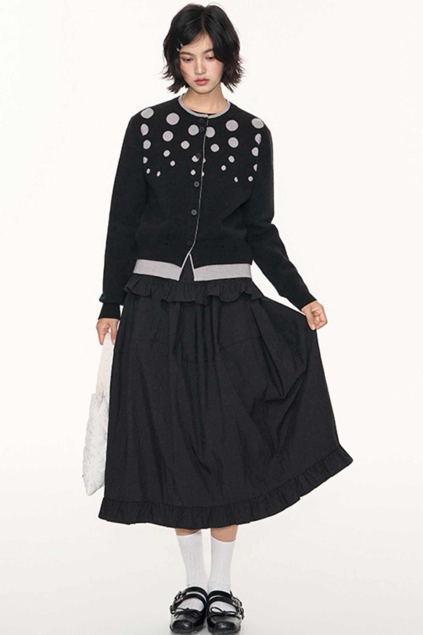 Vintage Polka Dot Crew Neck Sweater Jacket