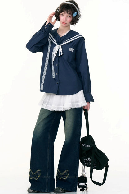 Design Sense Collar Belt Shirt