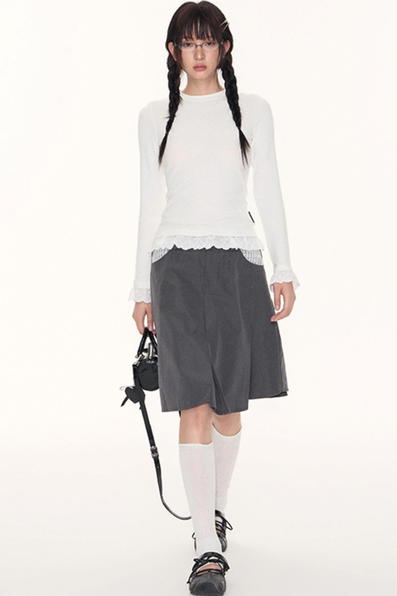 Korean Style Grid Mini Skirt Set-Up