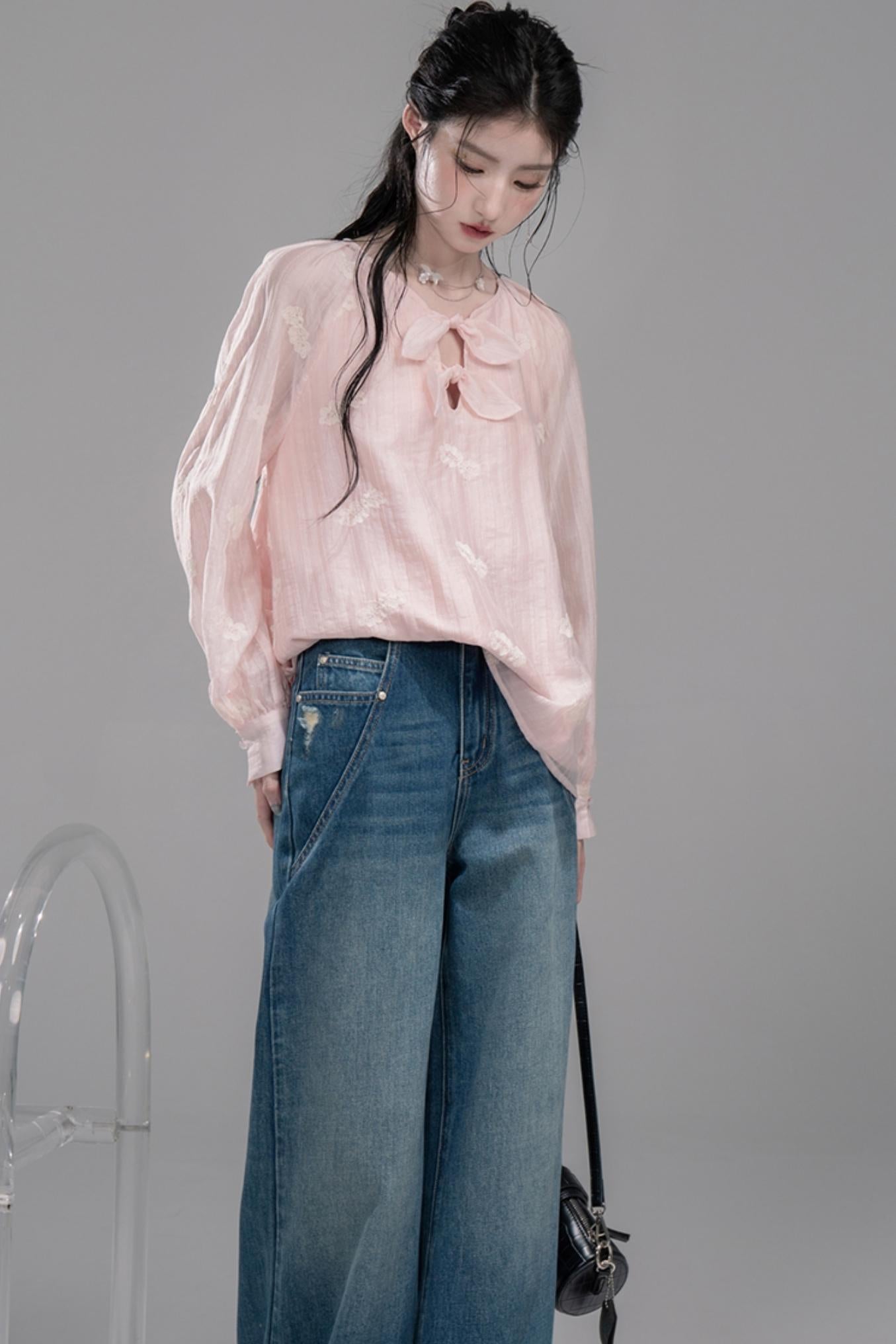 Blue Washed Wide-Leg Jeans