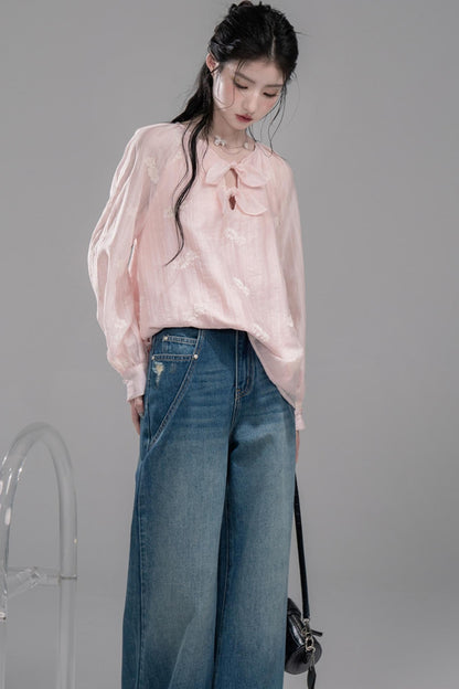 Blue Washed Wide-Leg Jeans