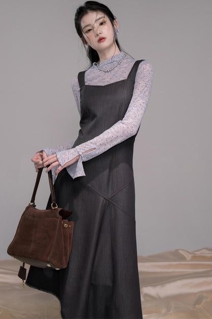 Twilight Gray Polka Dot Bib Dress Set