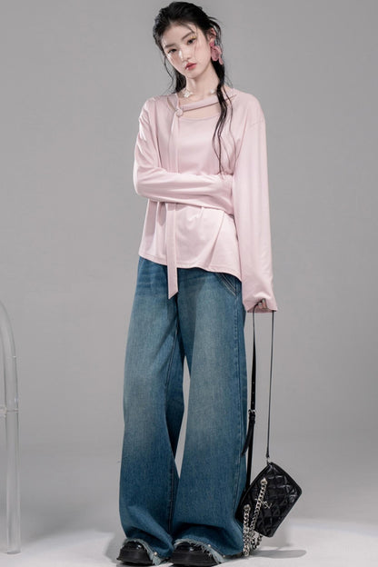 Blue Washed Wide-Leg Jeans