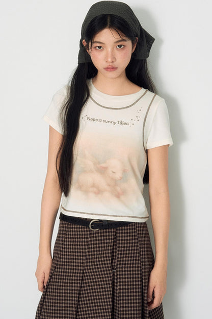 Lamb Print Short-Sleeved T-Shirt