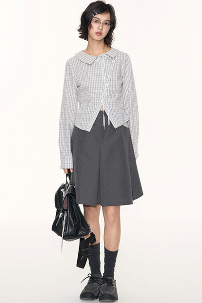 Korean Style Grid Mini Skirt Set-Up