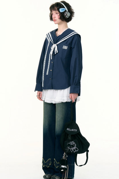 Design Sense Collar Belt Shirt