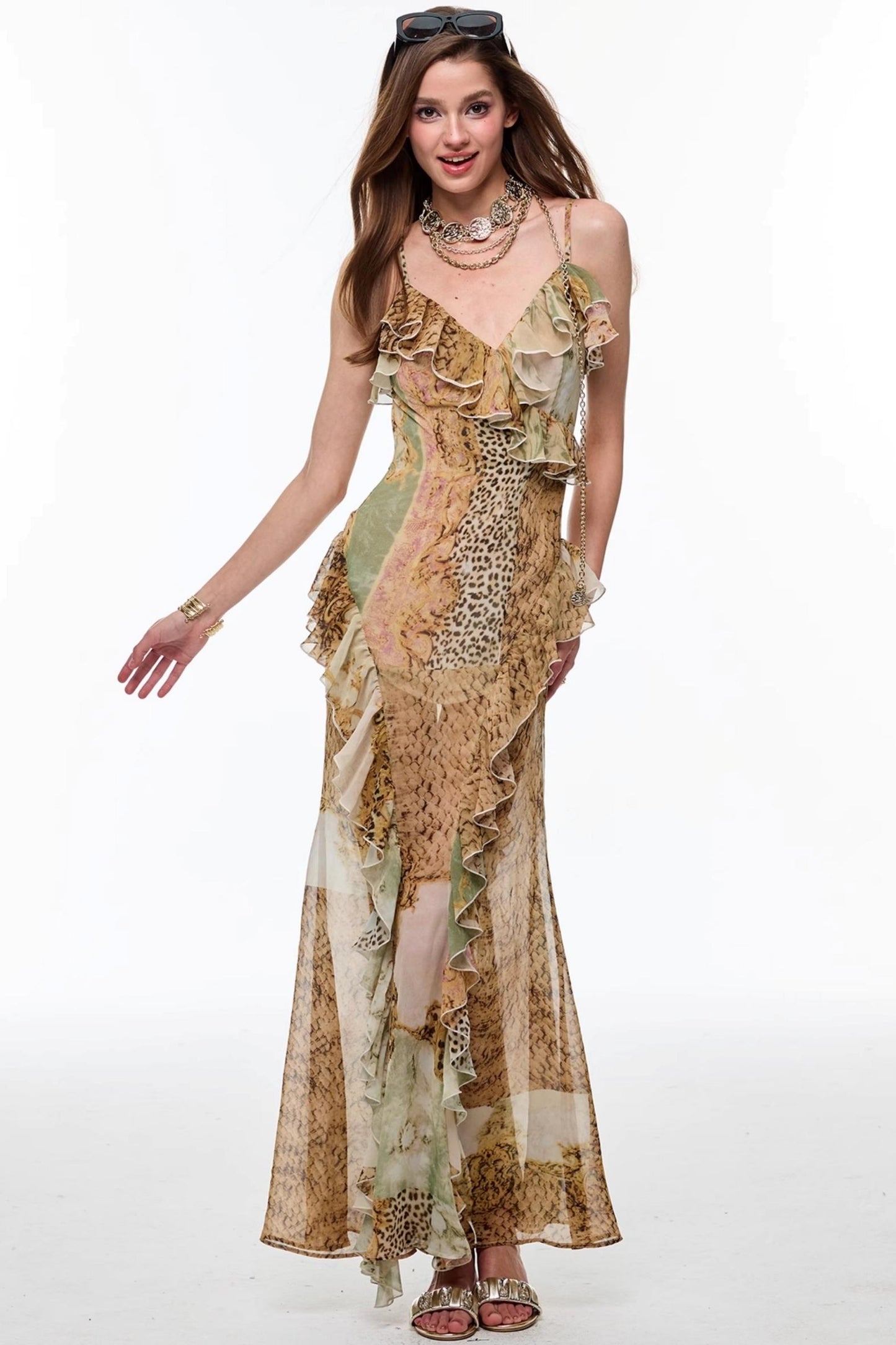 Leopard Pleats Slim Dress