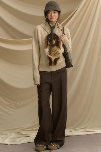 Autumn Puppy Retro Knitted Sweater