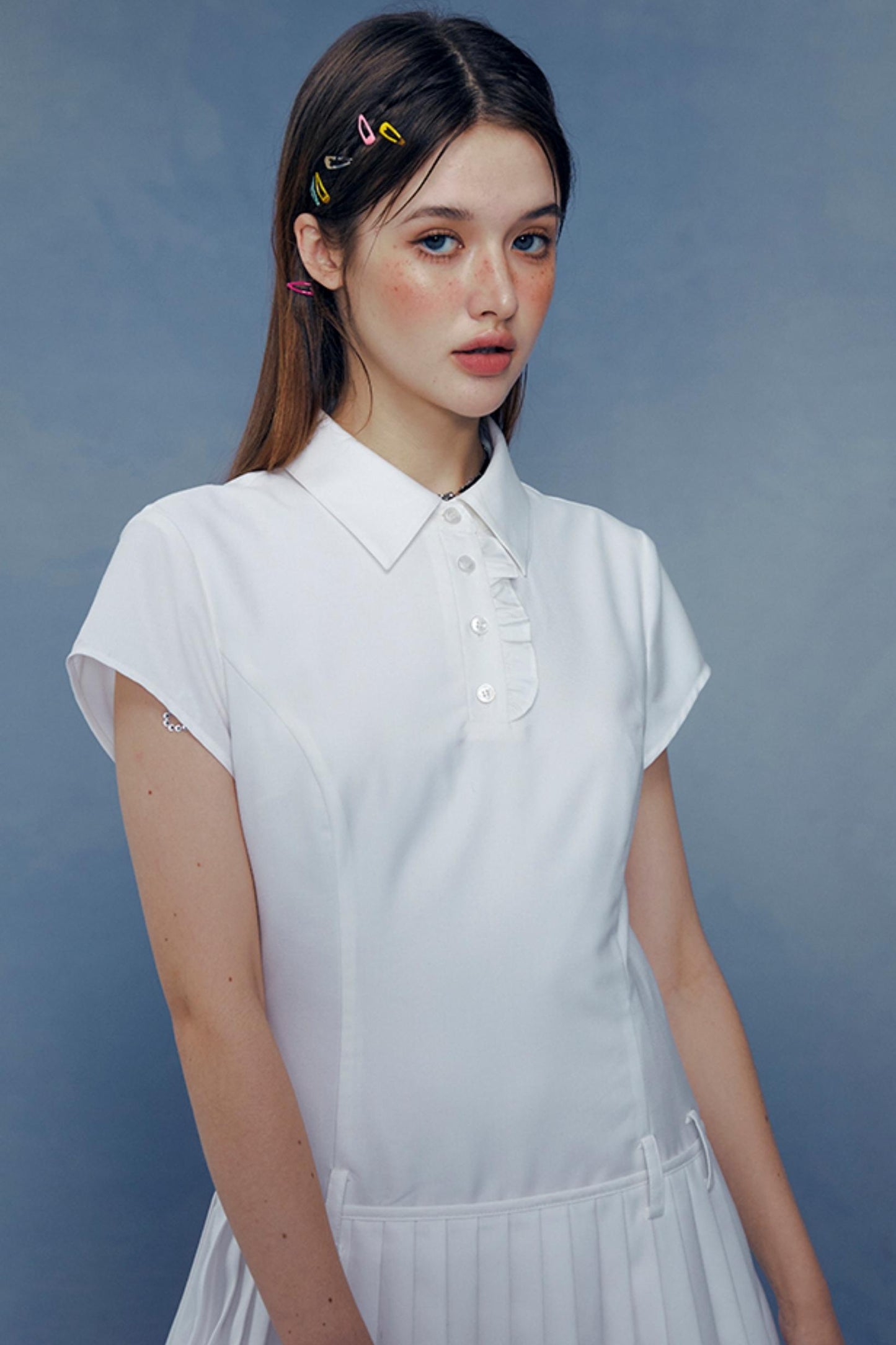 Lace Pleated Shirt Dress