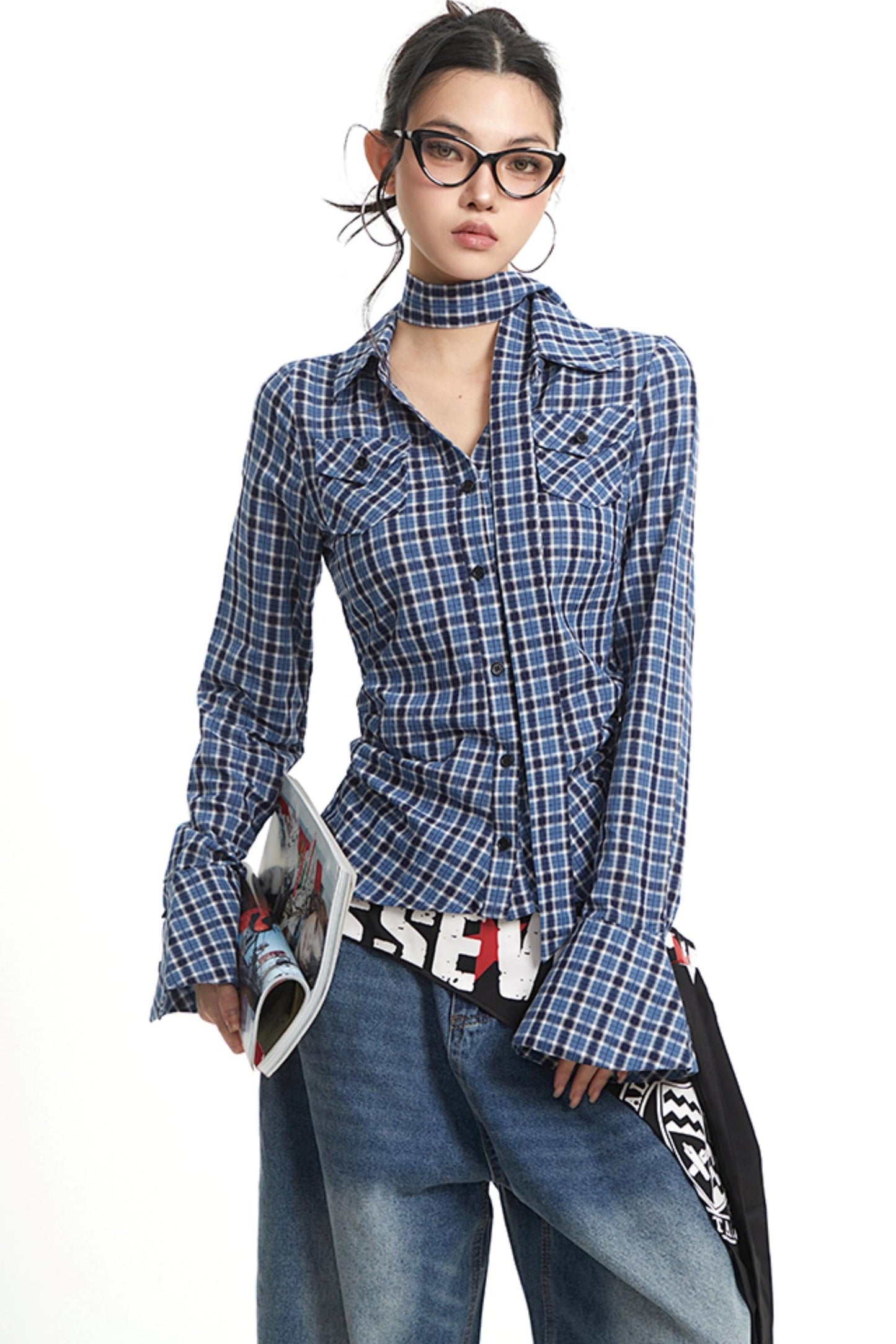 Vintage Pleated Slim Waist Shirt