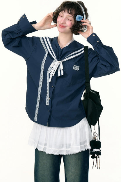 Design Sense Collar Belt Shirt