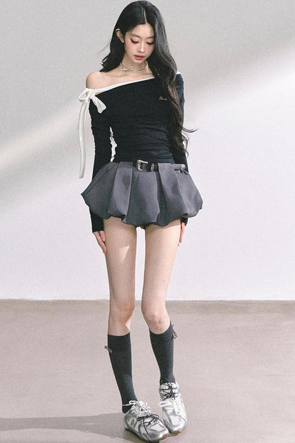 Swirl Waist Slimming Black Top