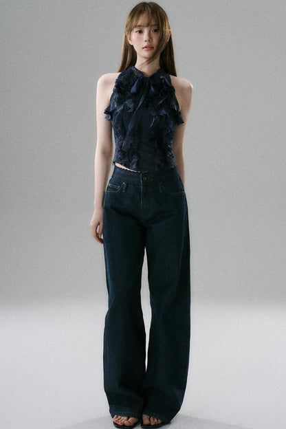 Slim Fit Ruffled Lace Halter Top