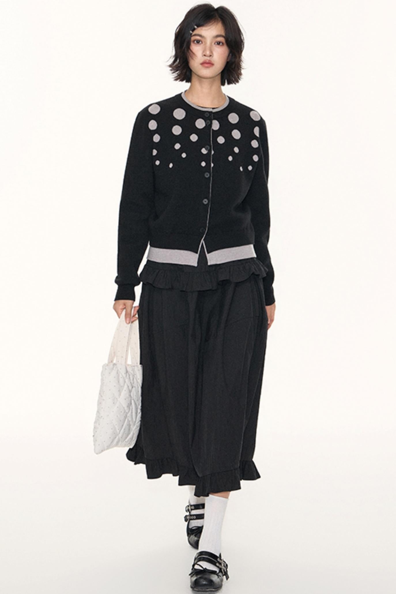 Vintage Polka Dot Crew Neck Sweater Jacket