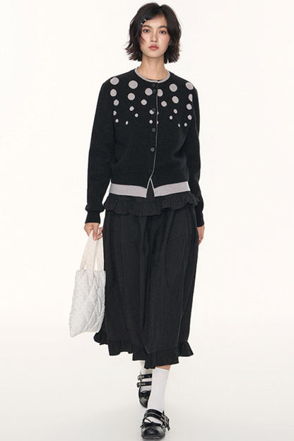 Vintage Polka Dot Crew Neck Sweater Jacket