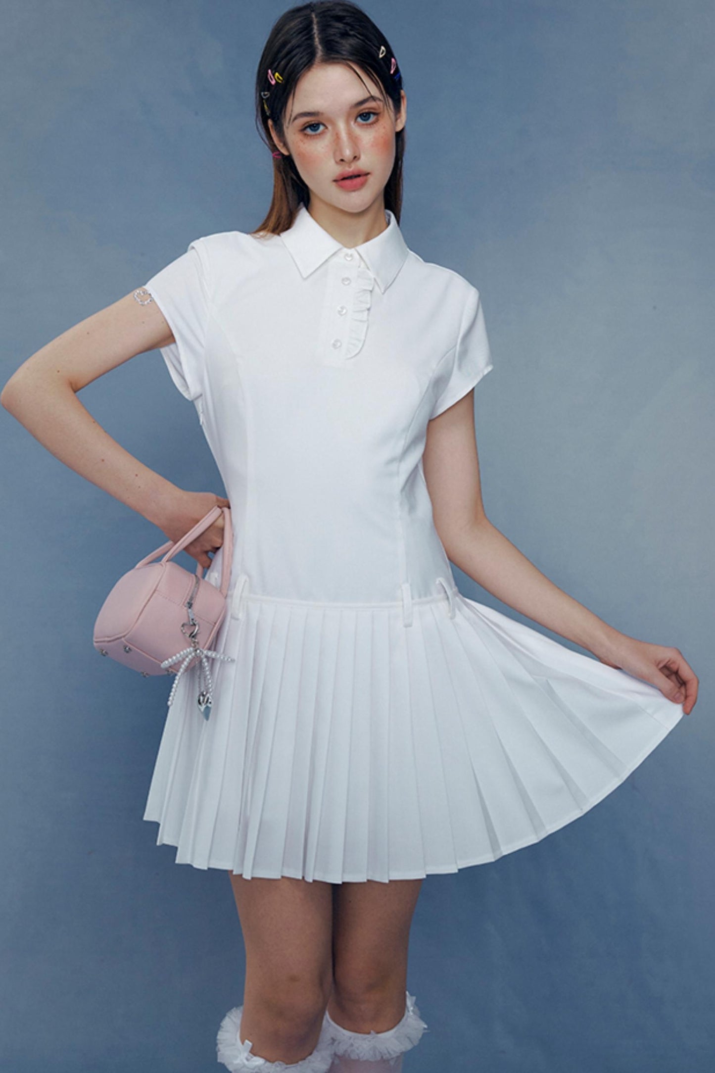 Lace Pleated Shirt Dress