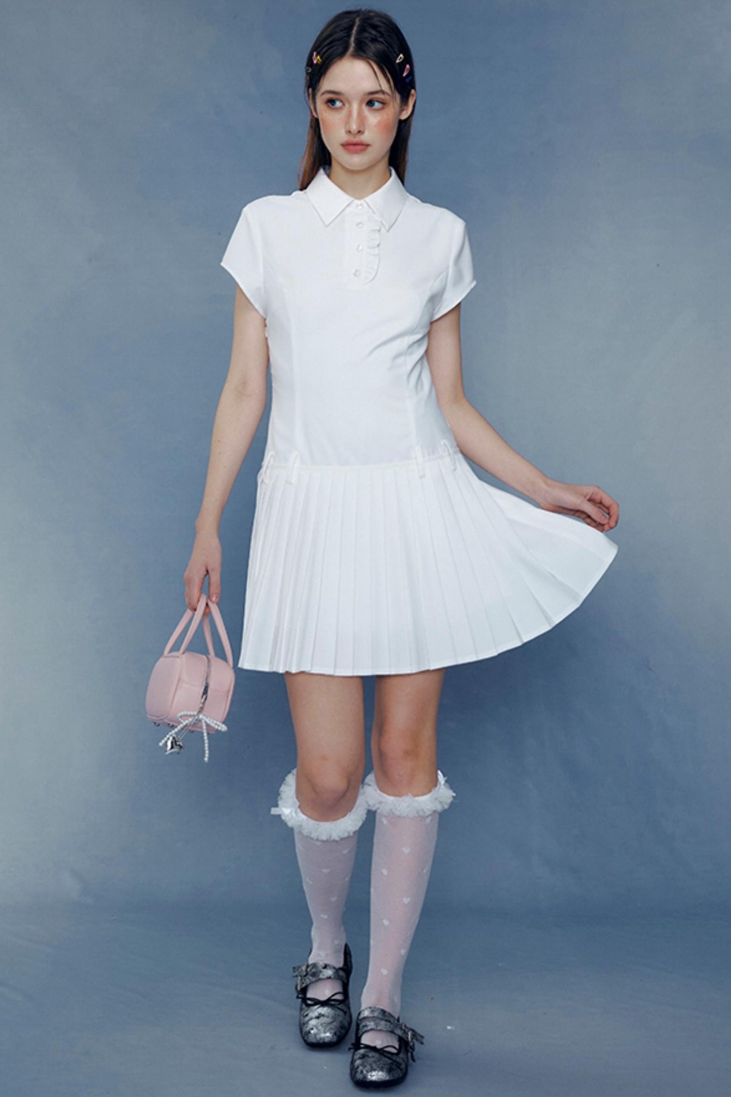 Lace Pleated Shirt Dress