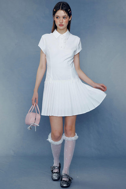 Lace Pleated Shirt Dress