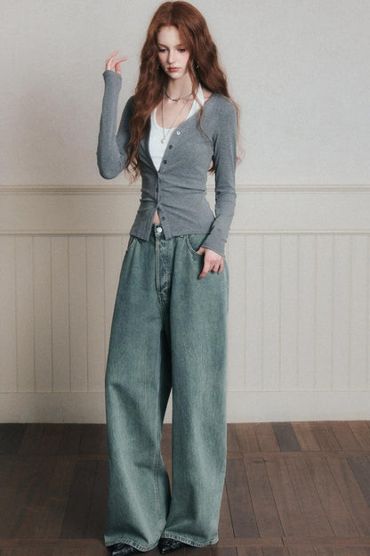 Layered Halterneck Knit Cardigan