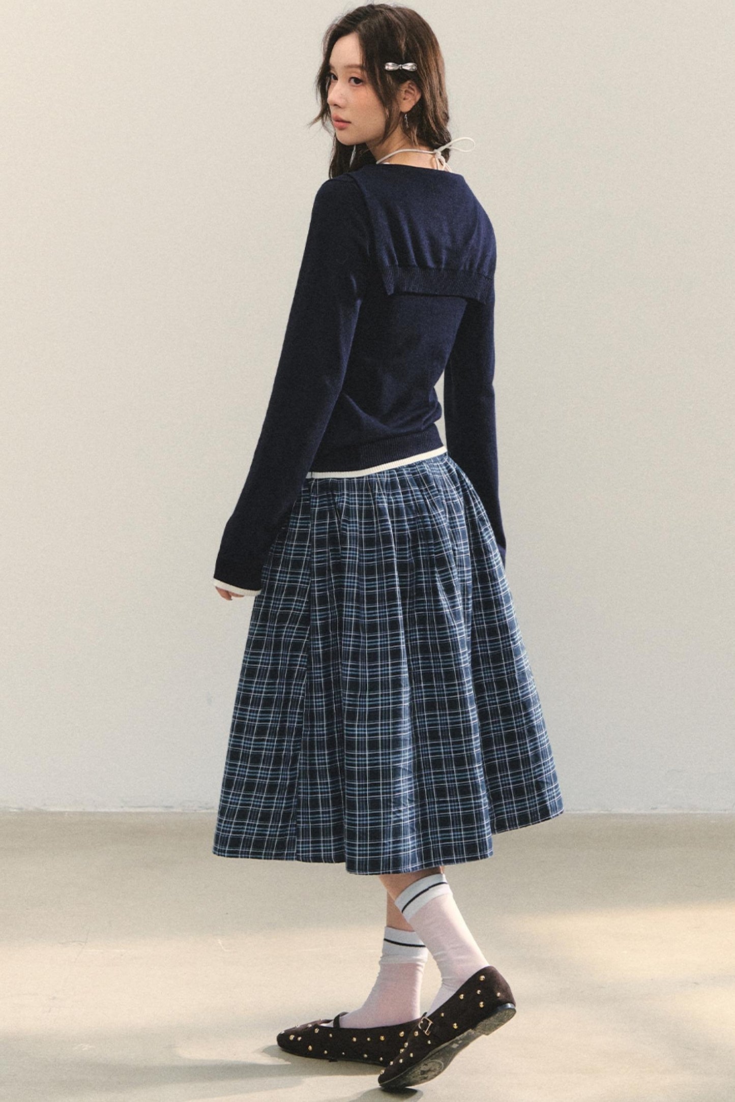 Checkered High Waist Flare Skirt