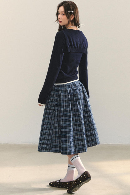 Checkered High Waist Flare Skirt