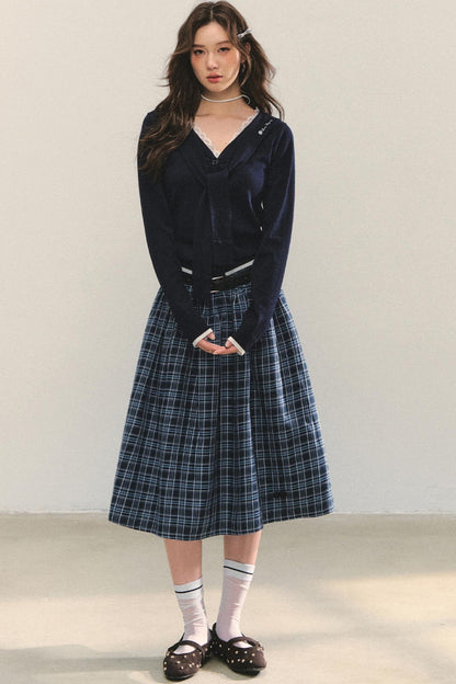 Checkered High Waist Flare Skirt