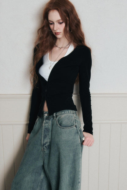 Layered Halterneck Knit Cardigan