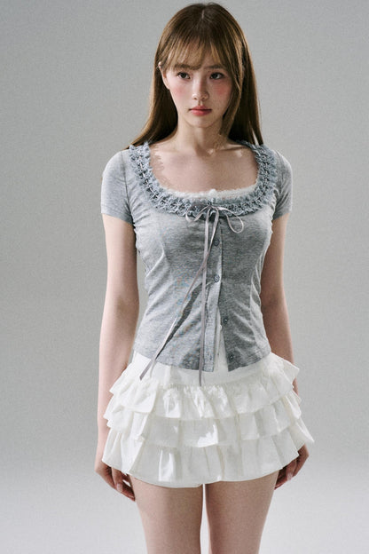 Fake Two-Piece Lace Slim Top