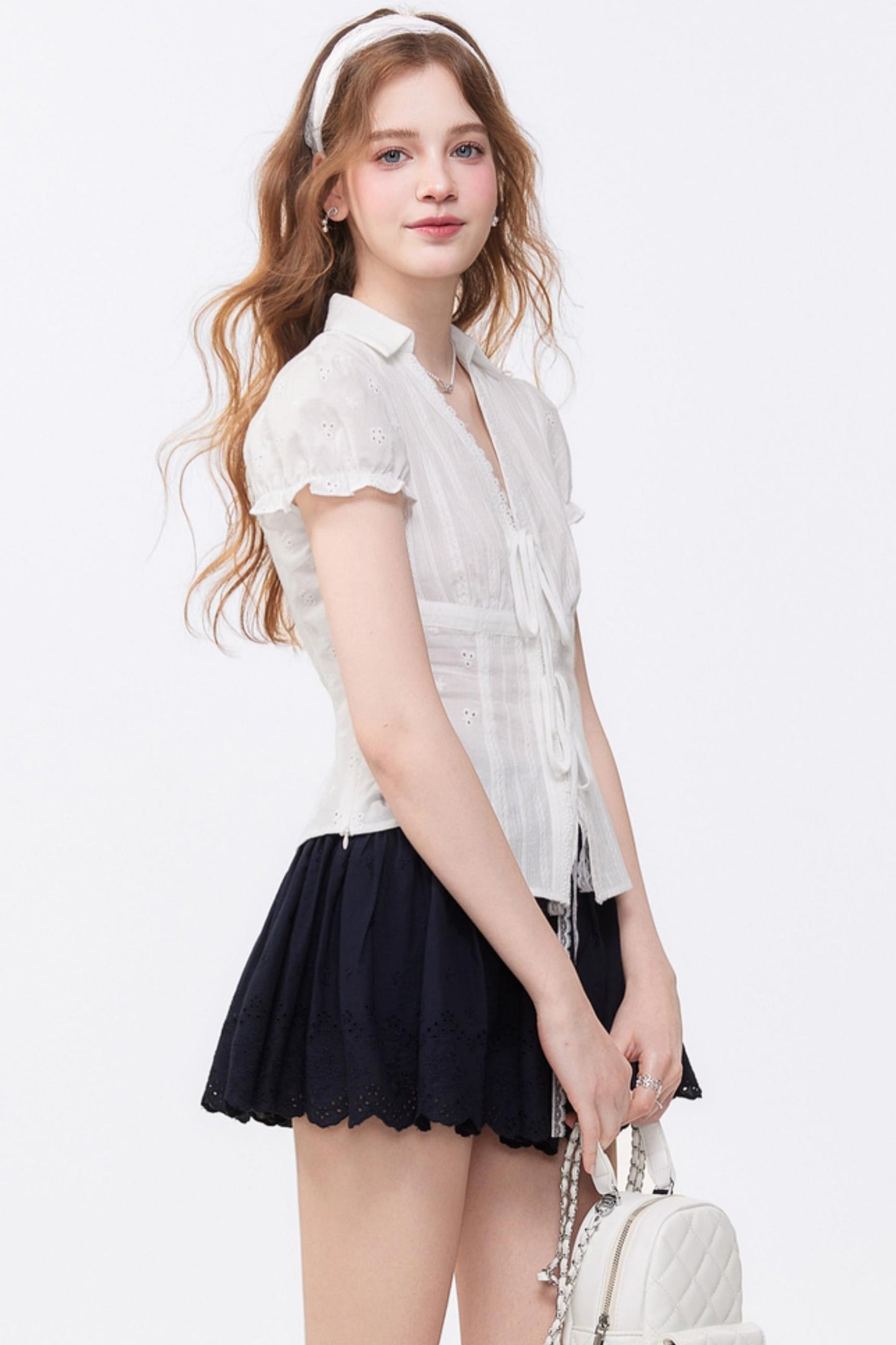 Summer Navy Blue Lace A-Line Skirt