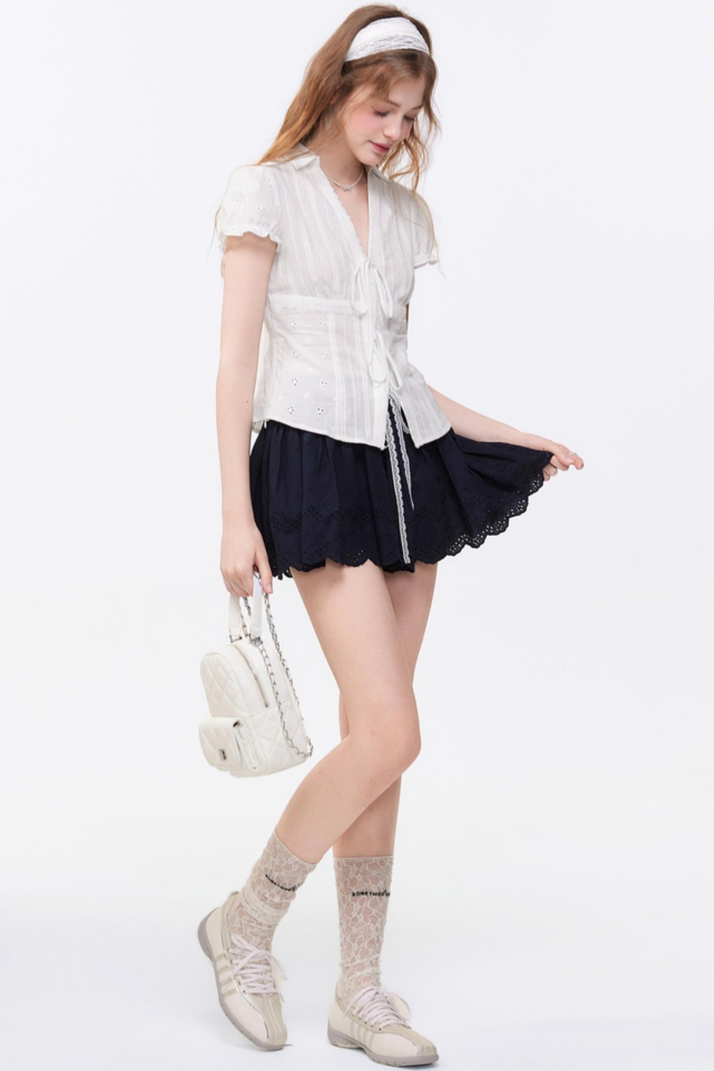 Summer Navy Blue Lace A-Line Skirt