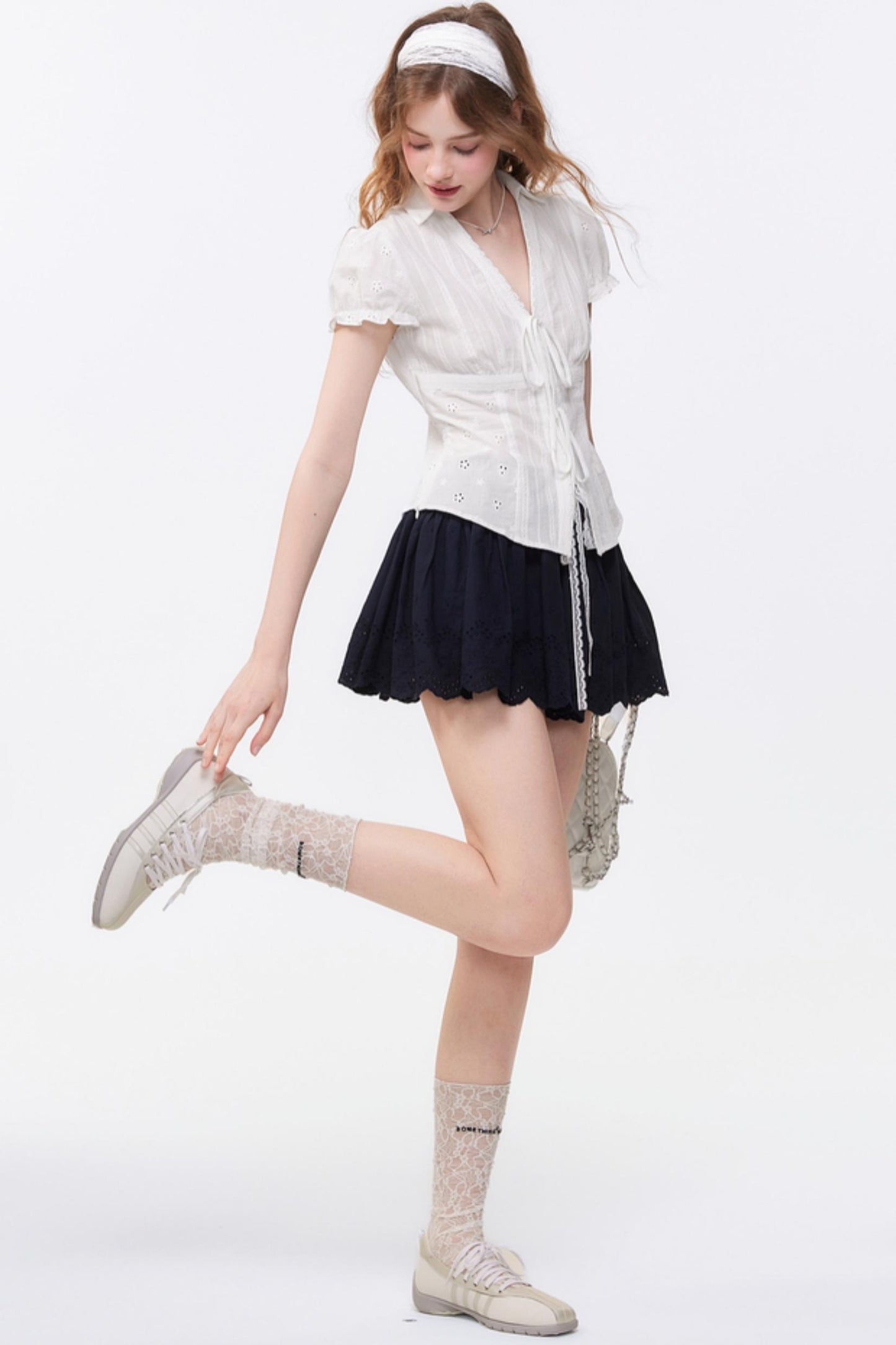 Summer Navy Blue Lace A-Line Skirt