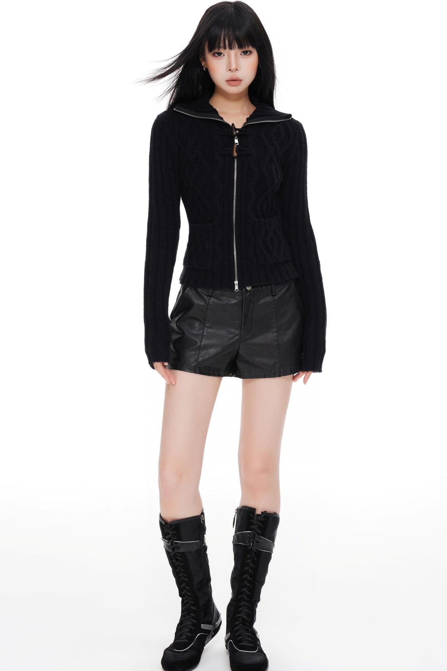 High Neck Slim Sweater Jacket