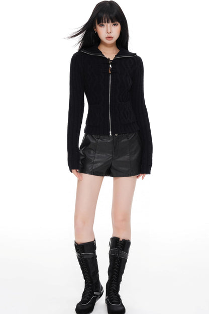 High Neck Slim Sweater Jacket