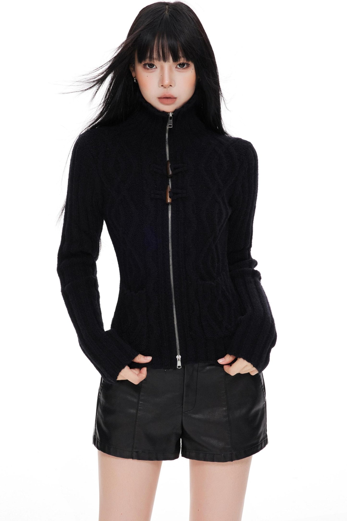 High Neck Slim Sweater Jacket