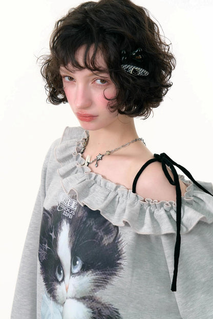 Cat Print Lazy Style Sweatshirt