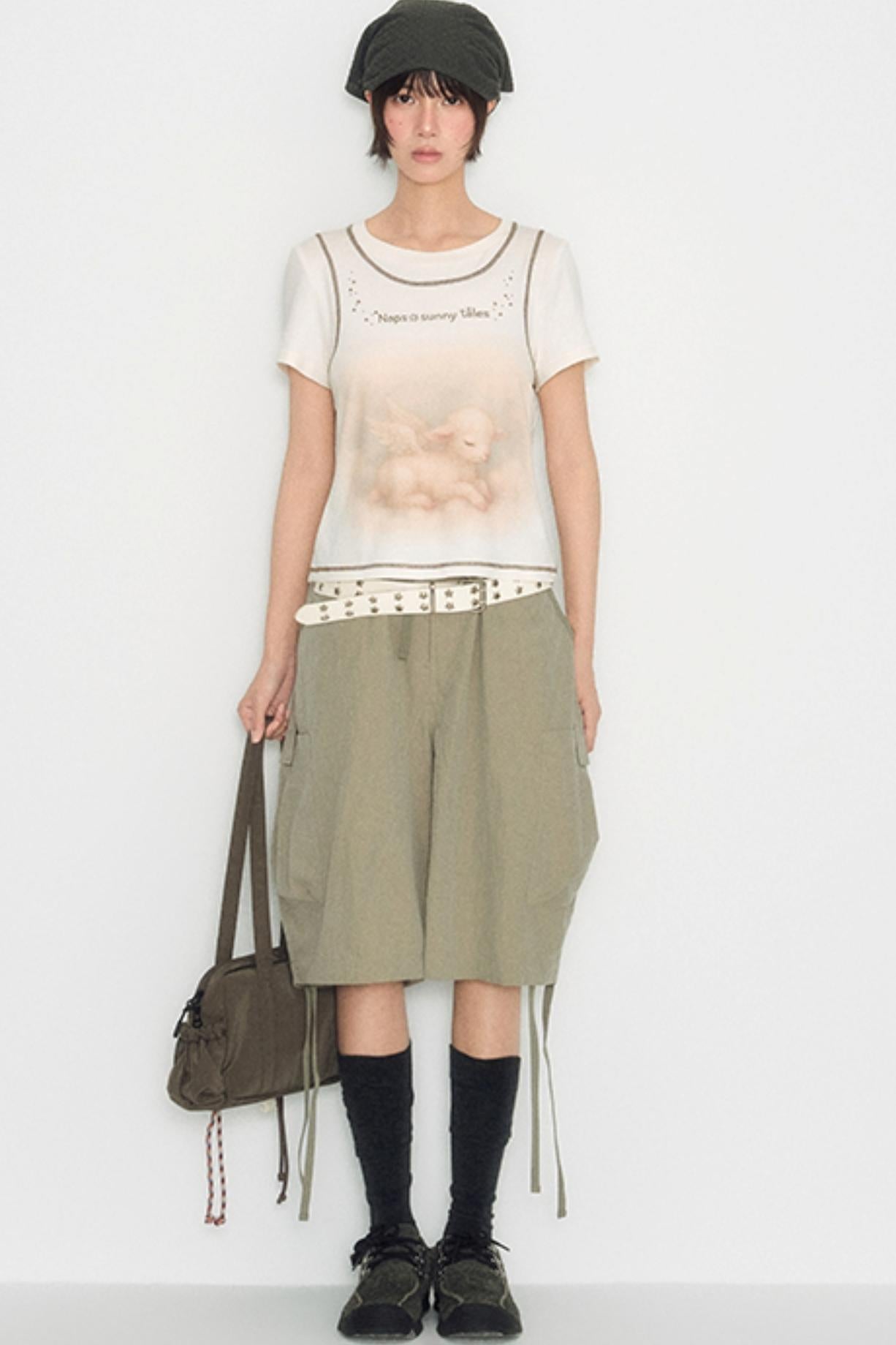 Lamb Print Short-Sleeved T-Shirt