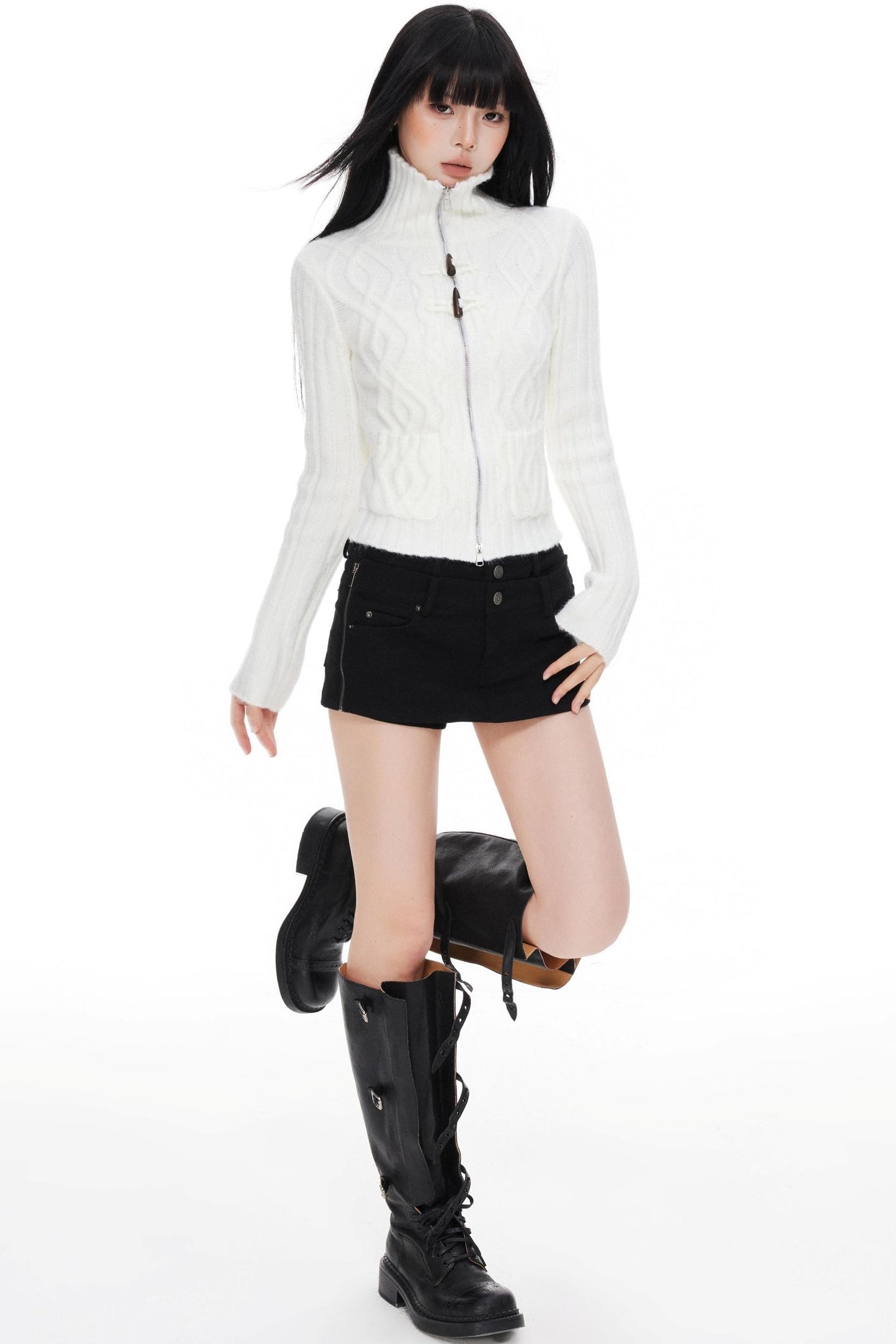 High Neck Slim Sweater Jacket