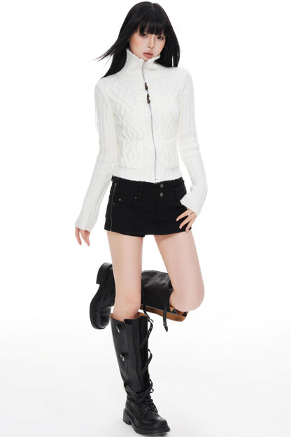 High Neck Slim Sweater Jacket