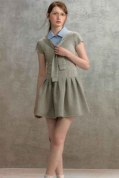 Embroidered Navy Knit Dress