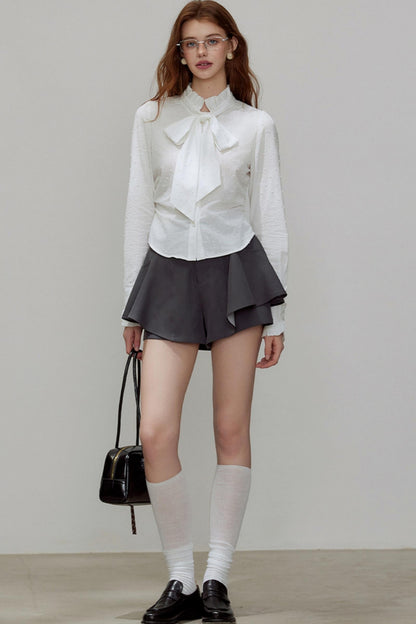 Autumn Texture Bow Strap Shirt