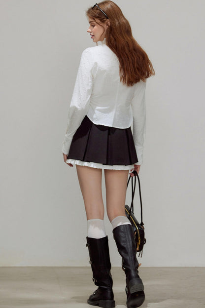 Autumn Texture Bow Strap Shirt