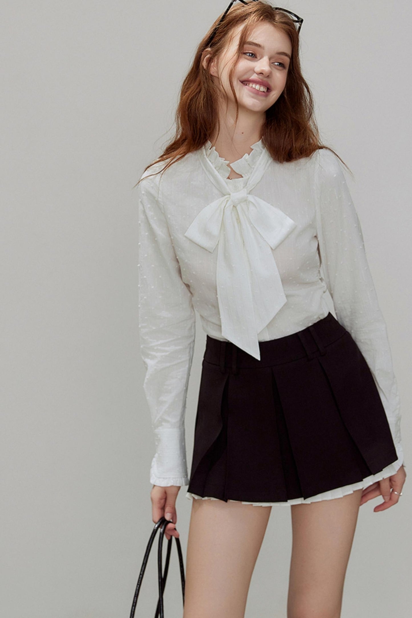 Autumn Texture Bow Strap Shirt