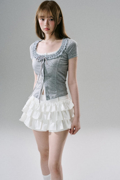 Fake Two-Piece Lace Slim Top