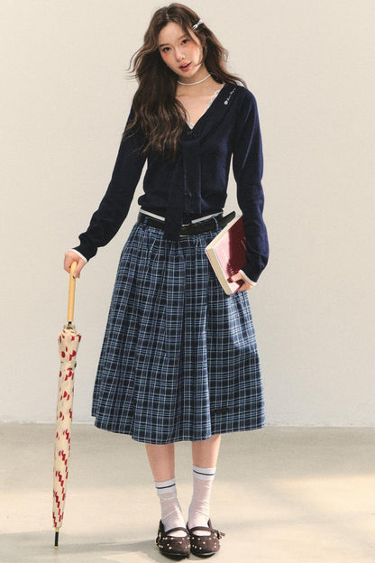 Checkered High Waist Flare Skirt