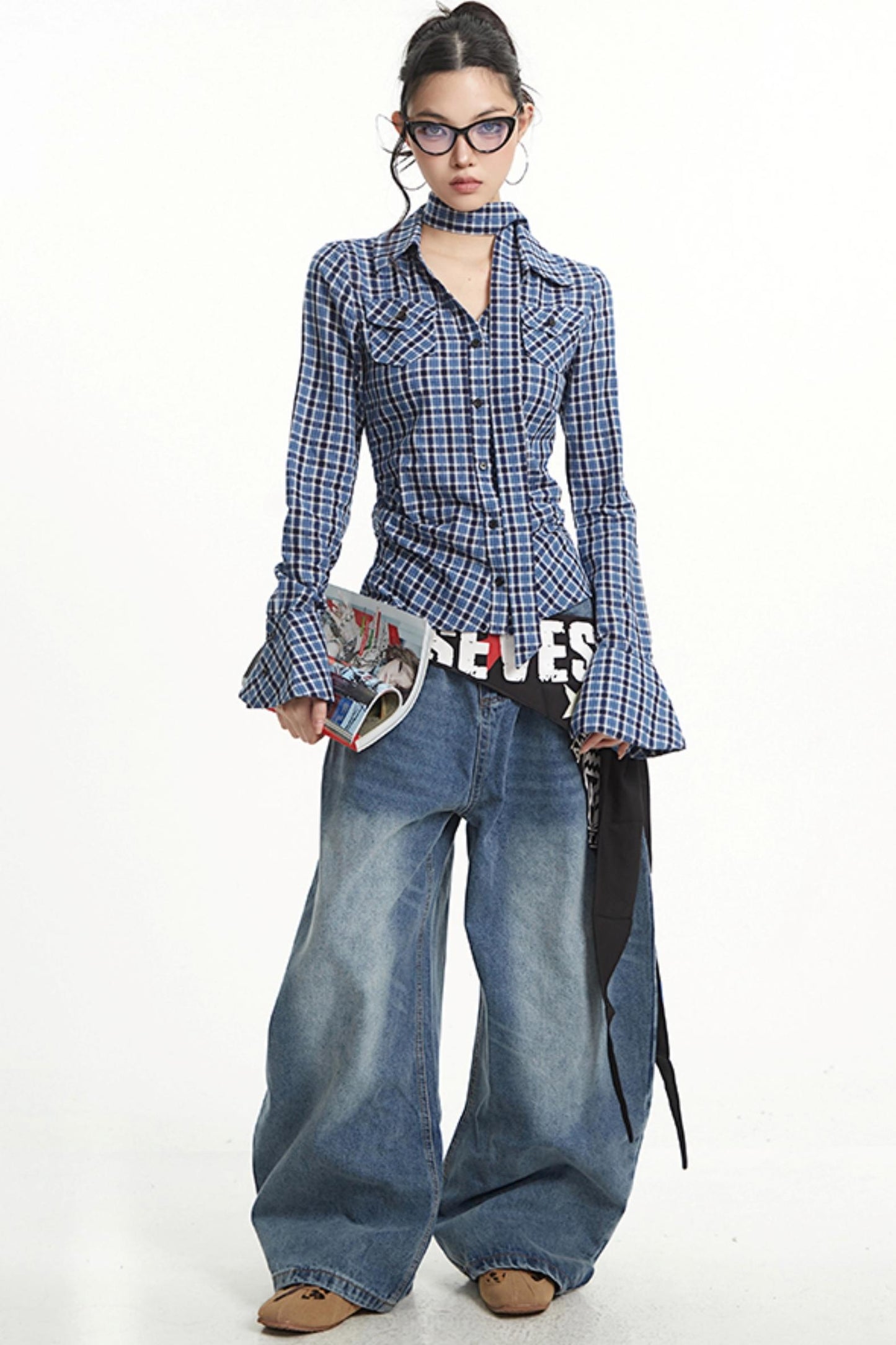 Vintage Pleated Slim Waist Shirt