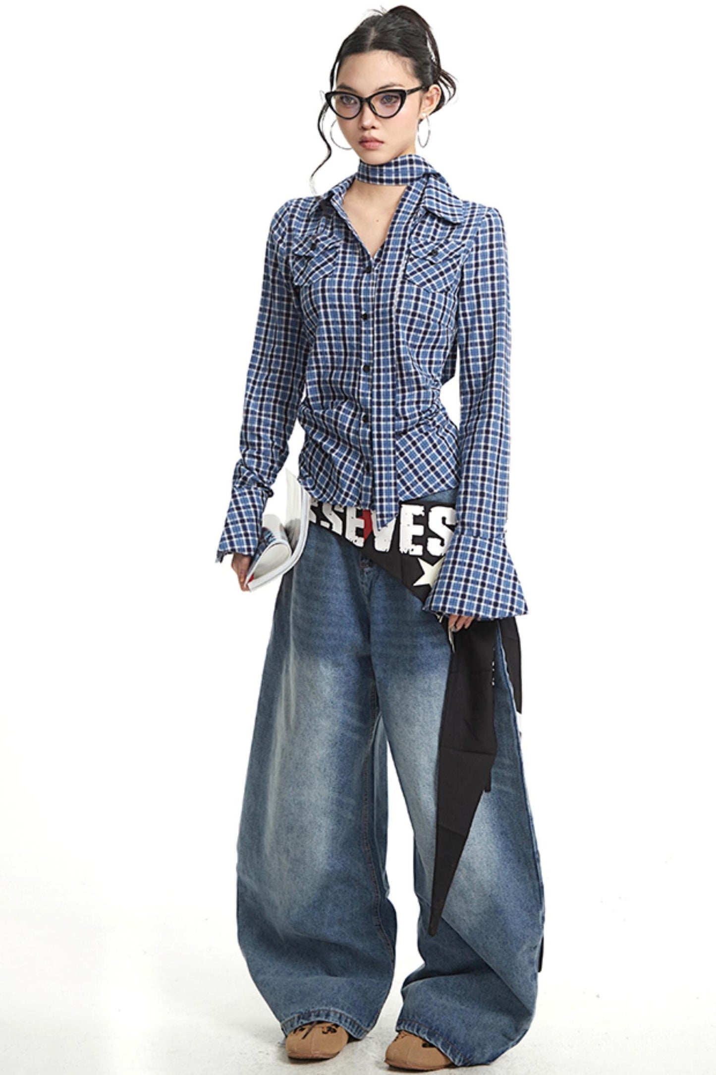 Vintage Pleated Slim Waist Shirt